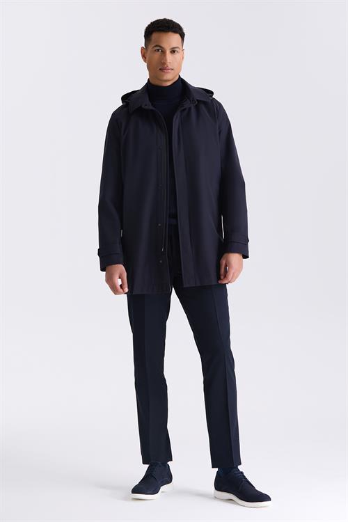 Lacivert Comfort Fit Kapüşonlu Gizli Fermuarlı Klasik Model Mont