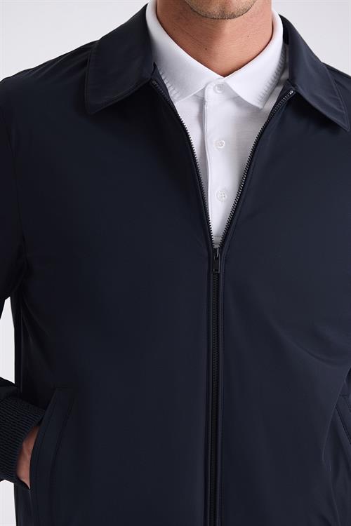 Lacivert Comfort Fit Bebe Yaka Mevsimlik Mont