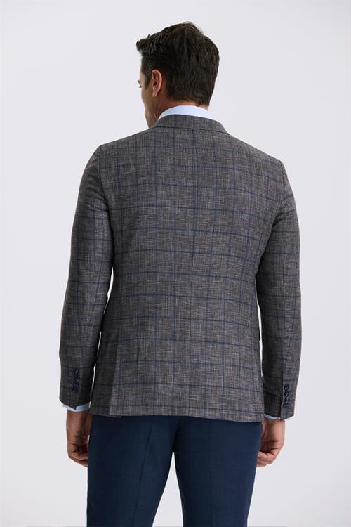 Koyu Lacivert Slim Fit Kırlangıç Yaka Kareli Kombinli Kruvaze Takım Elbise