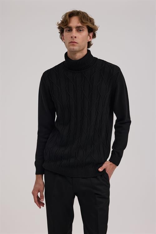 Siyah Dar Kalıp - Slim Fit Triko Tam Balıkcı Yaka