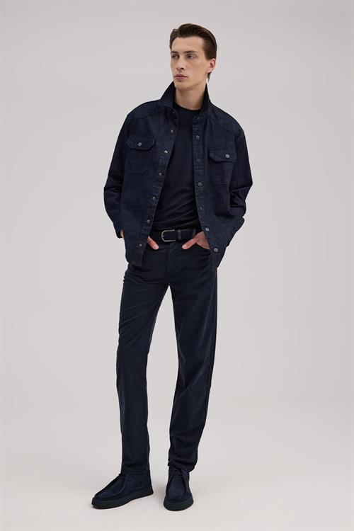 Lacivert Comfort Fit Cepli Pamuklu Kot Gömlek