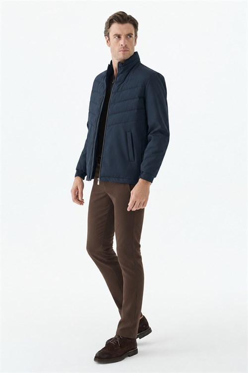 Lacivert Comfort Fit Dik Yaka Spor Mont Mont