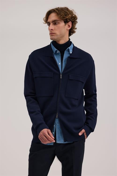 Lacivert Dar Kalıp - Slim Fit Triko Ceket