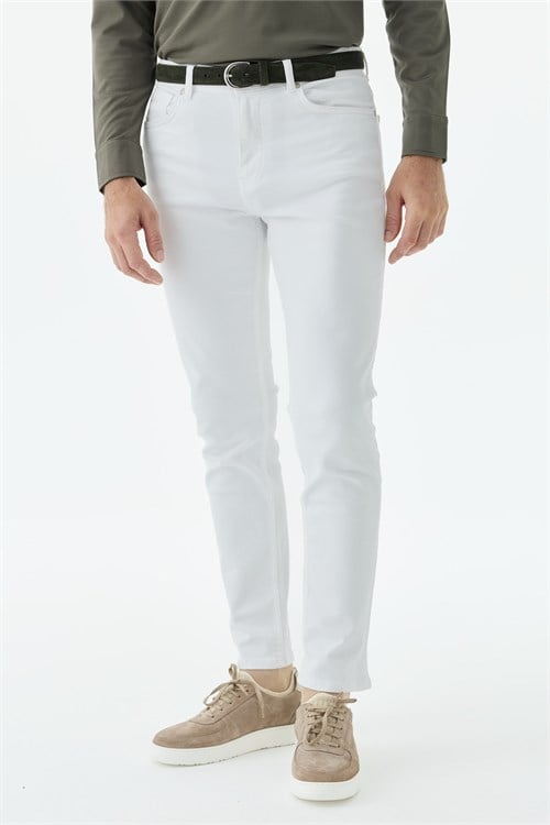 Beyaz Slim Fit 5 Cep Kot Pantolon