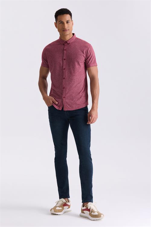 Bordo Slim Fit Gömlek Yaka Düğmeli T-Shirt
