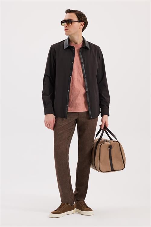 Kahve Rahat Kalıp - Comfort Fit Mont Berberi Yaka