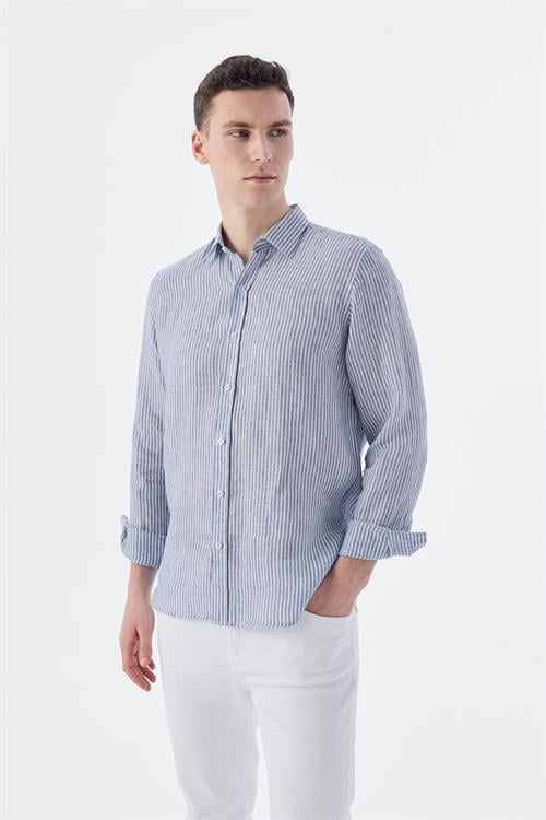 Lacivert Rahat Kalıp - Comfort Fit Gömlek Klasik Yaka