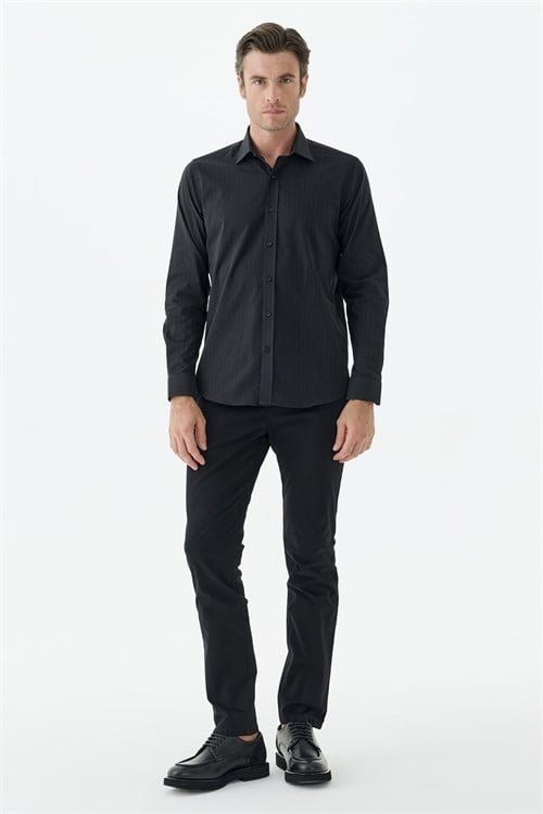 Siyah Çizgili Comfort Fit Gömlek