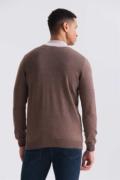 Kahve Slim Fit Fermuarlı  Triko Hırka