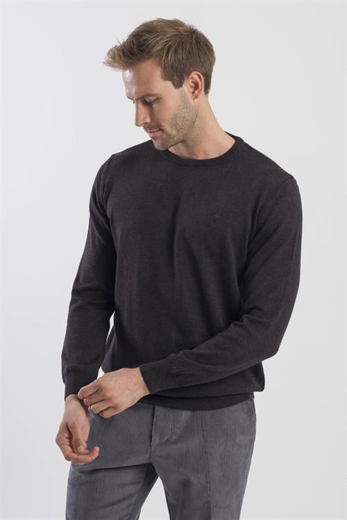 Antrasit Slim Fit Bisiklet Yaka Triko Kazak