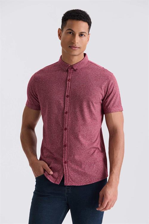 Bordo Slim Fit Gömlek Yaka Düğmeli T-Shirt