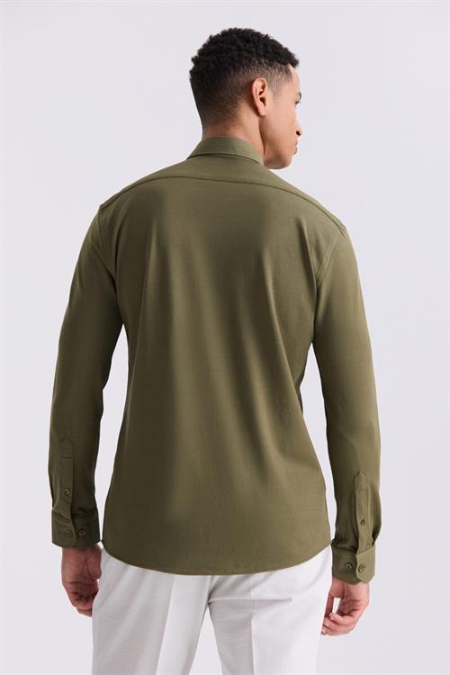 Yeşil Comfort Fit Düğmeli Yaka Pamuklu Gömlek