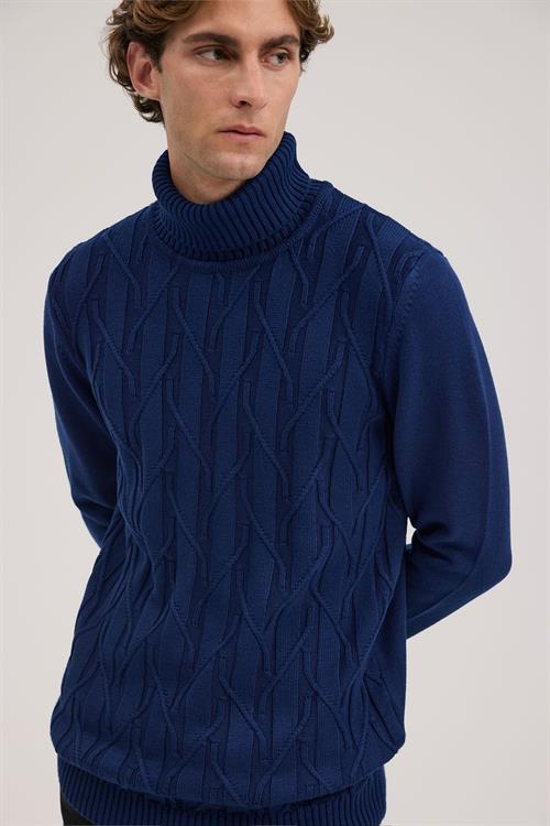 İndigo Dar Kalıp - Slim Fit Triko Tam Balıkcı Yaka