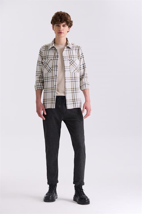 Taş Over Size Bol Kesim Ekose Desenli Pamuklu Cepli Oduncu Gömlek