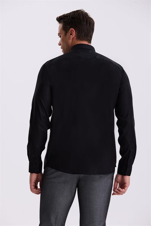 Siyah Comfort Fit Ütü Gerektirmeyen %100 Pamuk Non İron Gömlek