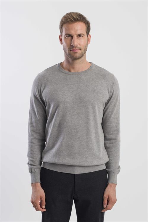 Gri Slim Fit Bisiklet Yaka Triko Kazak