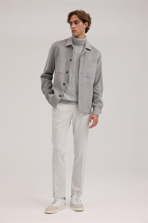 Gri Dar Kalıp - Slim Fit Mont Gömlek Yaka