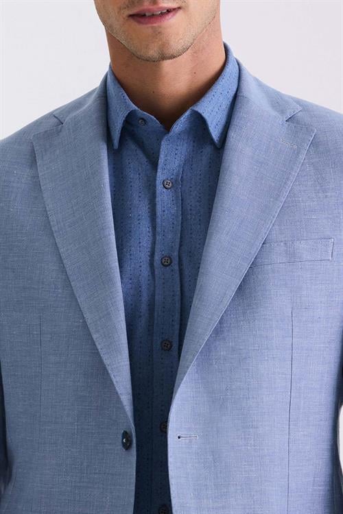 İndigo Slim Fit Mono Yaka Keten Spor Ceket