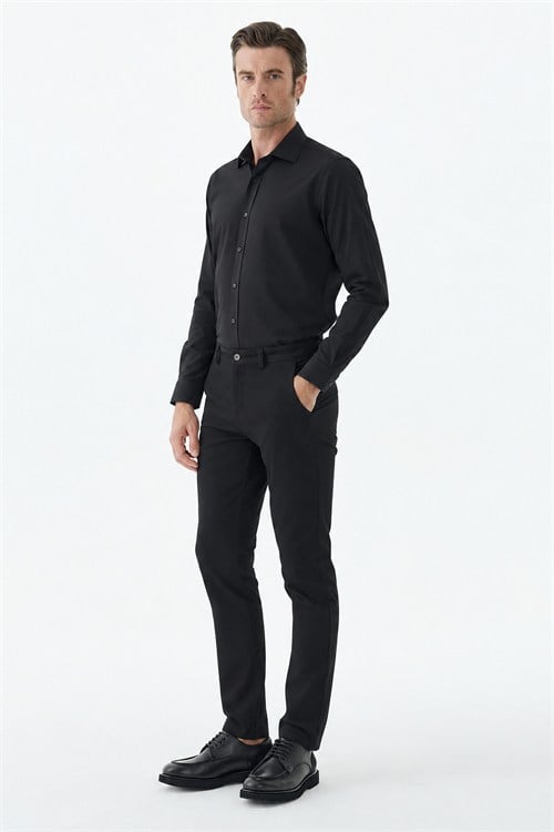 Siyah Comfort Fit Pamuklu Kanvas Pantolon