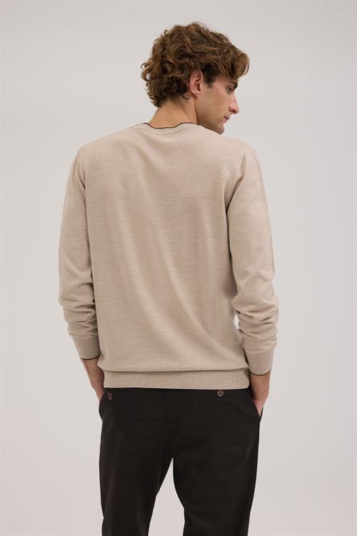 Taş Slim Fit Bisiklet Yaka V Tiftikli Yünlü Triko Kazak