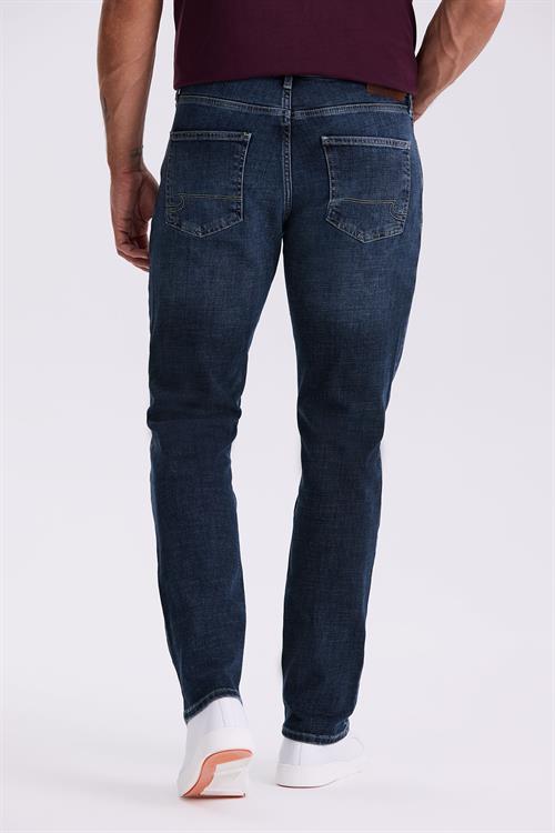 Lacivert Slim Fit Yıkamalı Eskitme Pamuklu Dar Kalıp Jean Kot Pantolon