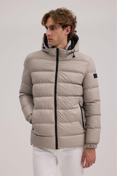 Bej Klasik Kalıp - Regular Fit Mont Kapüşonlu