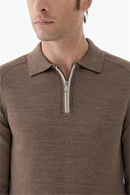 Vizon Slim Fit Yünlü Fermuarlu Polo Yaka Triko