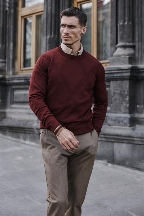 Kiremit Slim Fit Desenli Bisiklet Yaka Triko