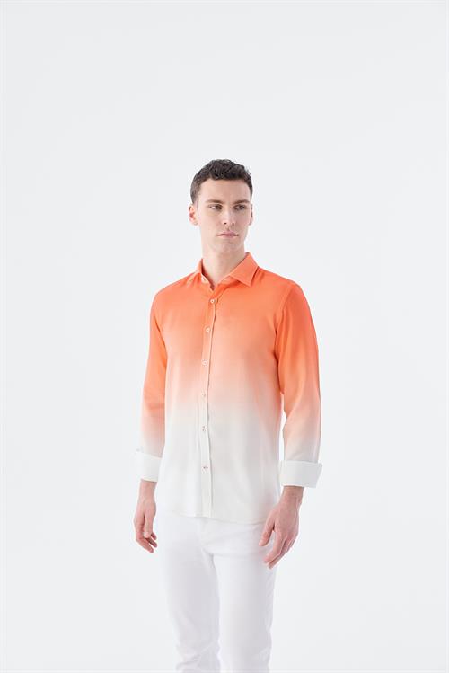 Rahat Kalıp - Comfort Fit Serili Gömlek-Jakamen  Yaka Alttan Düğmeli  Serili