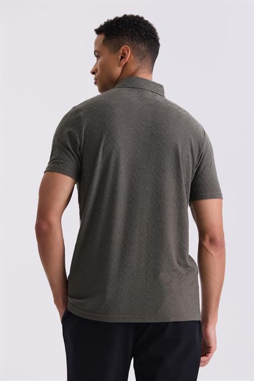 Haki Slim Fit Desenli Polo Yaka T-shirt