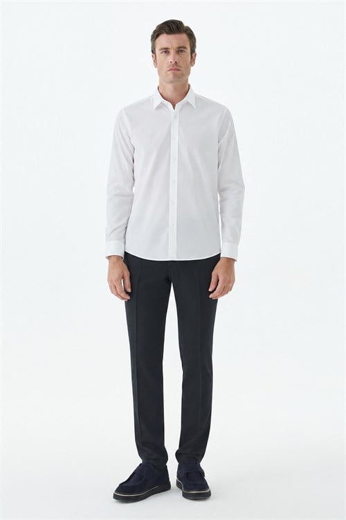 Beyaz %100 Pamuk Comfort Fit Klasik Yaka Gömlek