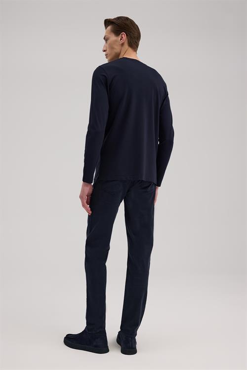 Lacivert Dar Kalıp - Slim Fit T-Shirt UZUN KOL