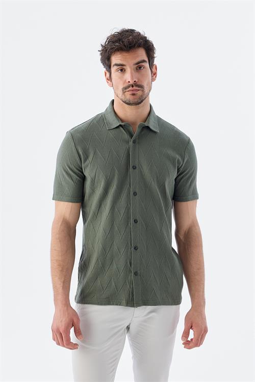 Haki Slim Fit Gömlek Yaka T-Shirt