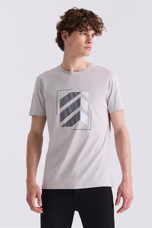 Gri Slim Fit Bisiklet Yaka T-Shirt