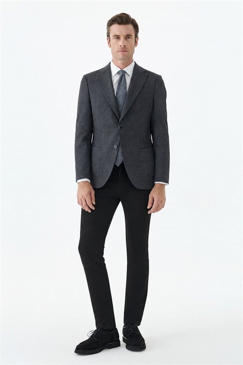 Antrasit Slim Fit Mono Yaka Desenli Ceket