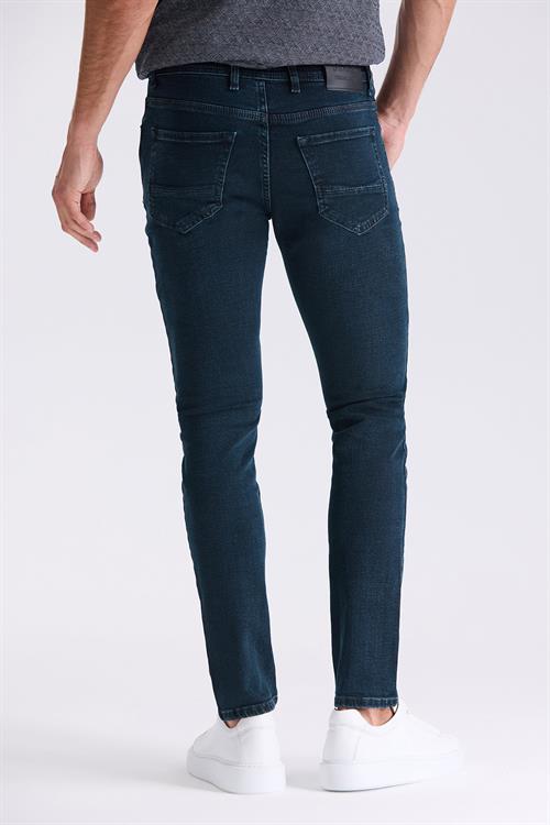 Koyu Lacivert Slim fit Likralı Pamuklu Yıkamalı Jean Kot Pantolon