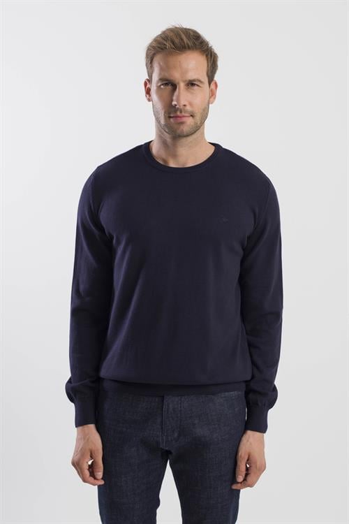 Lacivert Slim Fit Bisiklet Yaka Triko Kazak