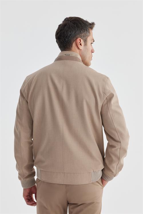 Bej Comfort Fit Dik Yaka Casual Mont