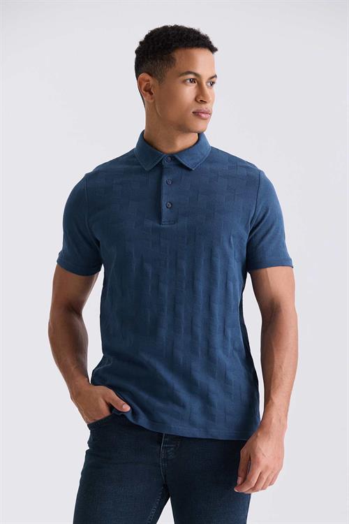 Lacivert Slim Fit Desenli Polo Yaka T-Shirt