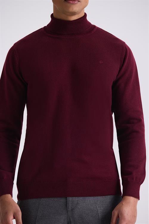 Bordo Slim Fit Tam Balıkçı Yaka Triko Kazak