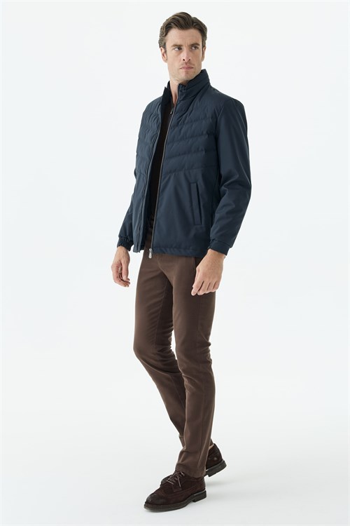 Lacivert Comfort Fit Dik Yaka Spor Mont Mont