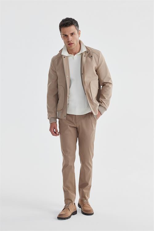 Bej Comfort Fit Dik Yaka Casual Mont
