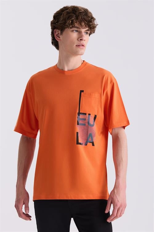 Oranj Over Size Yazı Baskılı Bisiklet Yaka T-Shirt