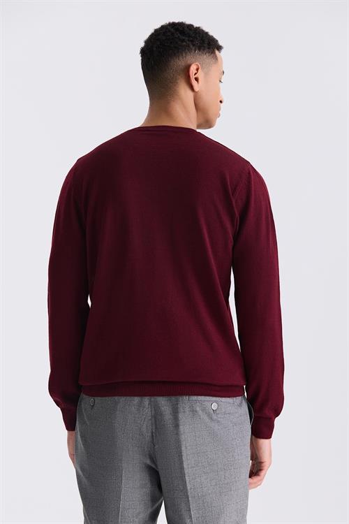 Bordo Regular Fit Bisiklet Yaka Triko Kazak