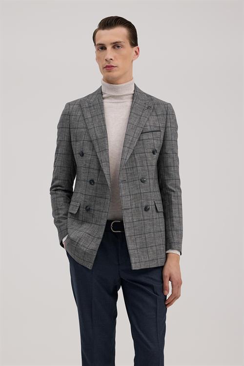 Lacivert Dar Kalıp - Slim Fit Takım Elbise Kruvaze