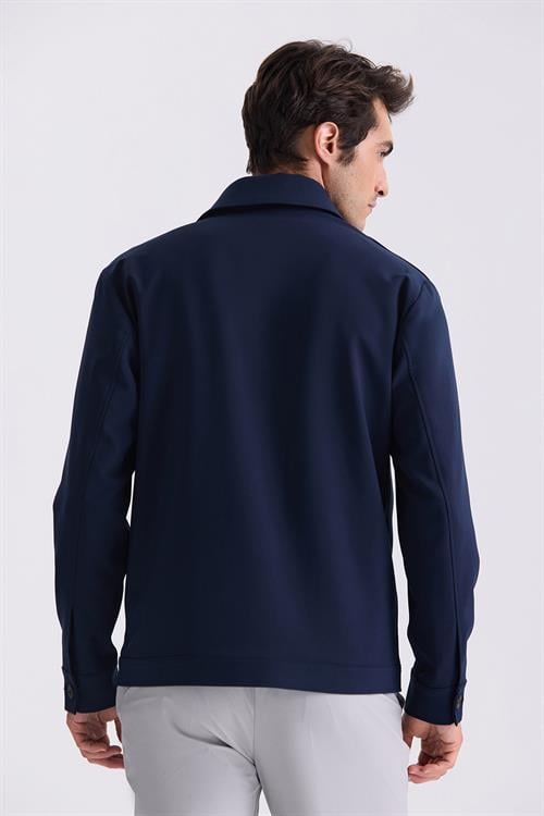 Lacivert Slim Fit Bebe Yaka Mevsimlik Mont