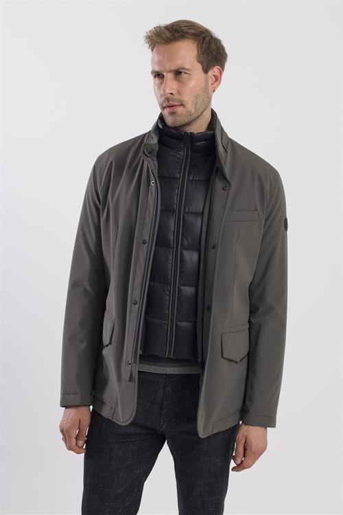 Haki Comfort Fit Gizli Kapüşonlu Mont