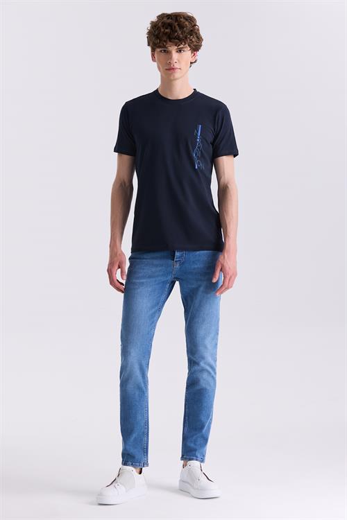 Lacivert Slim Fit Bisiklet Yaka T-Shirt
