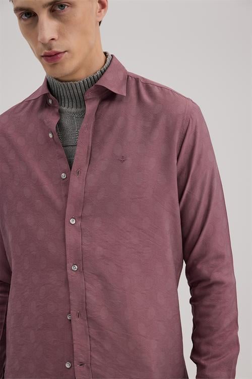 Pembe Rahat Kalıp - Comfort Fit Gömlek Yaka Alttan Düğmeli