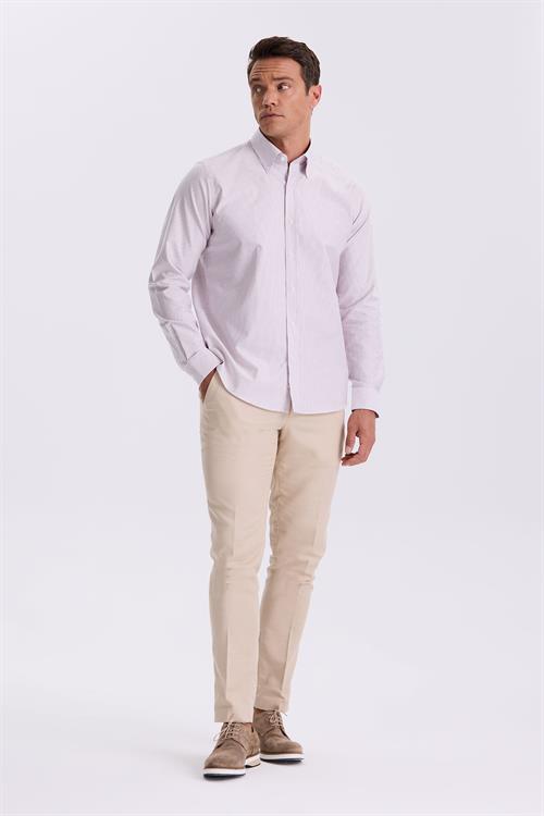 Bordo %100 Pamuk Düğmeli Yaka Comfort Fit Gömlek